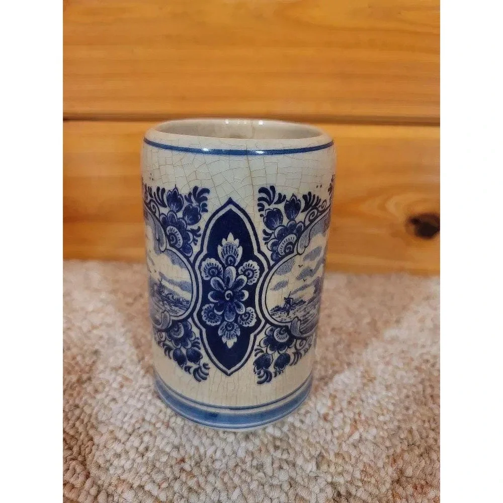 Pair OfDelft Blue Hand Painted Heineken Windmill Beer Tankard Stein Mug Holland - Picture 3 of 10